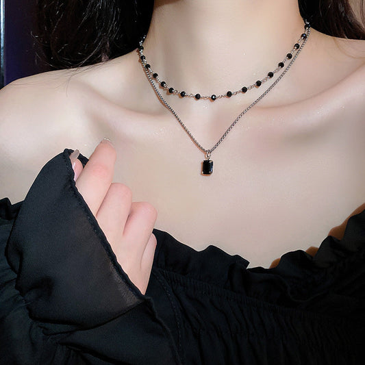 Black Pearl Double Strand Silver Necklace