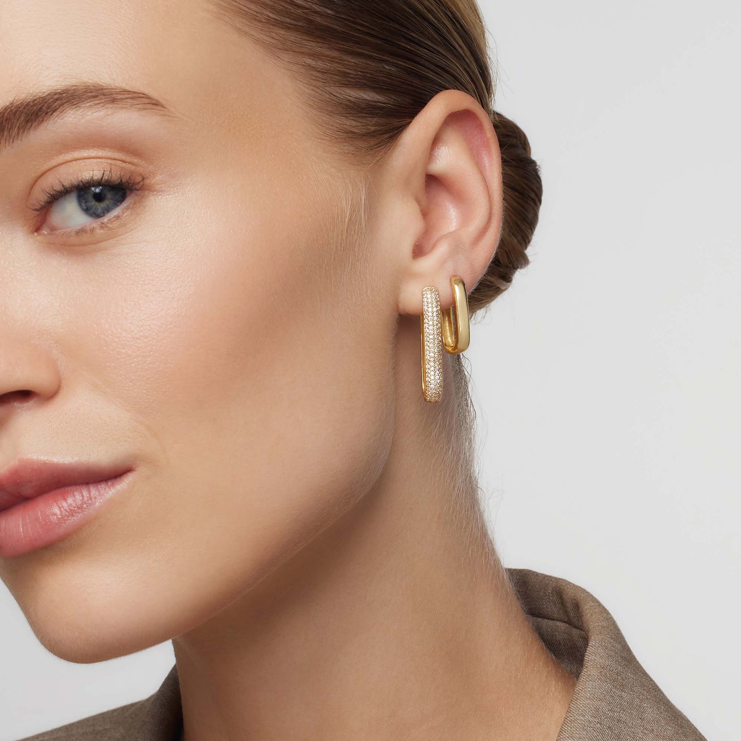Gold Hoop Earrings with Oversized Pave Icons
