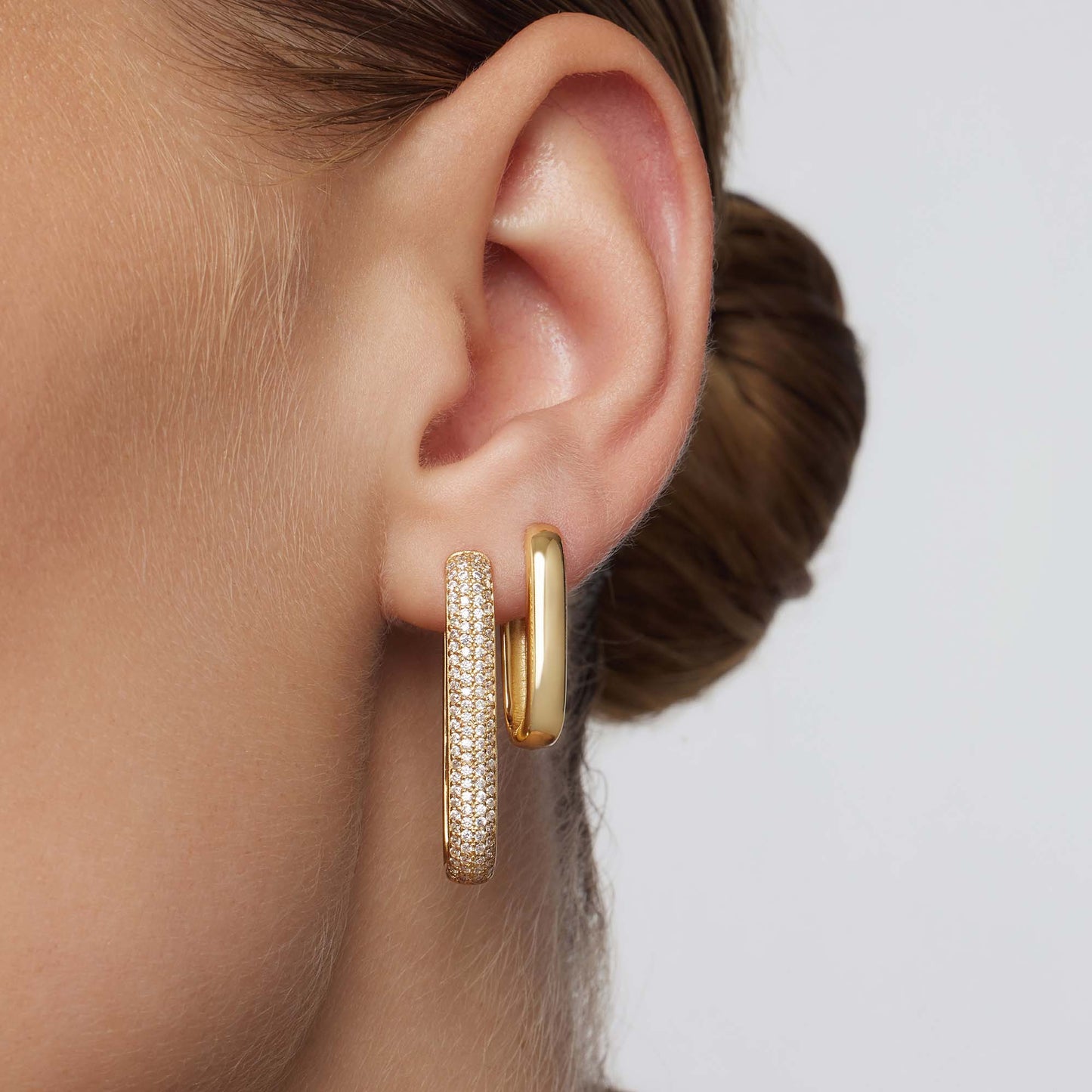Gold Hoop Earrings with Oversized Pave Icons