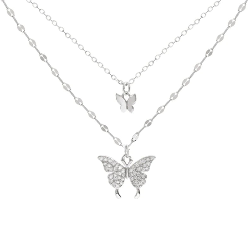 Elegant Silver Necklace Set Featuring a Dazzling Butterfly Design