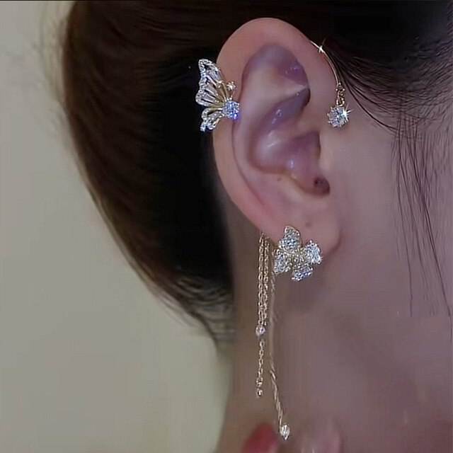 Elegant Sparkling Butterfly Ear Clips – Chic Style Without Piercing