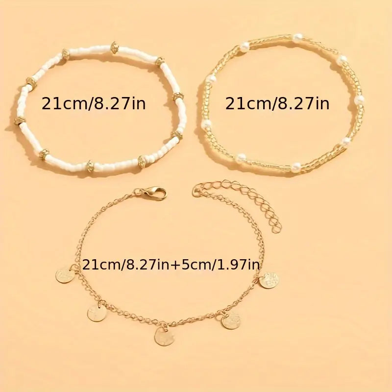 Coastal Charm Gold Layered Anklet Trio - Set of 3