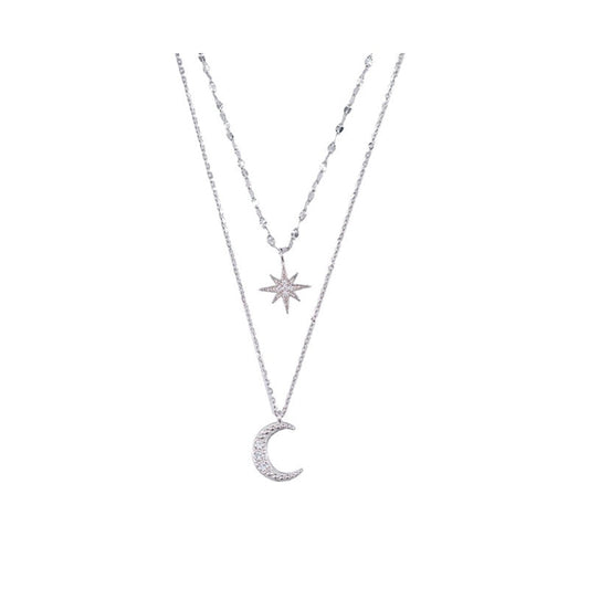 Silver Double Necklace – Double Moon with Moonlight Elegance