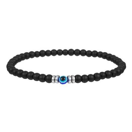 Men's 4mm Natural Stone Bracelet with Evil Eye Charm