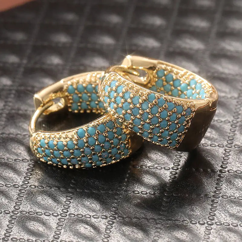 Gold Turquoise Bead Hoop Earrings