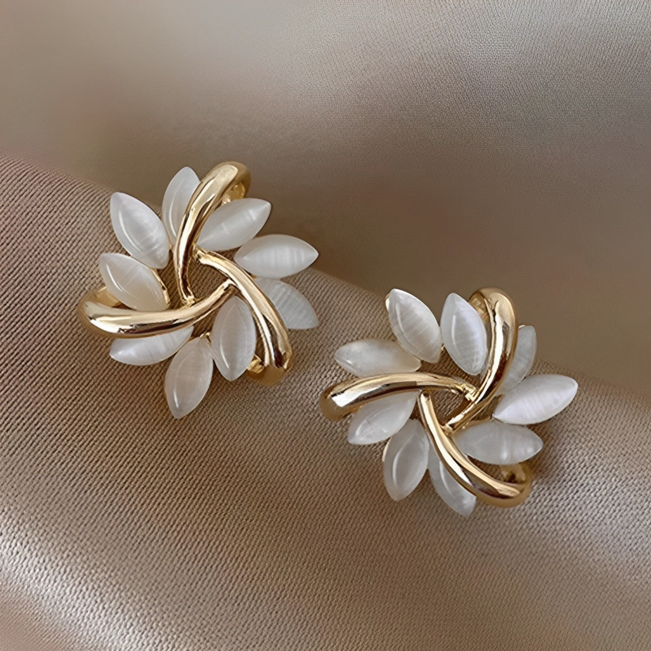 Tori™ – Curved Stone Flower Earrings