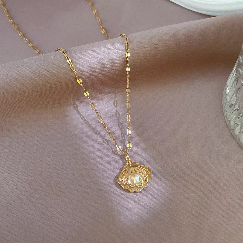 Timeless Mermaid-Inspired Shell & Pearl Pendant Necklace