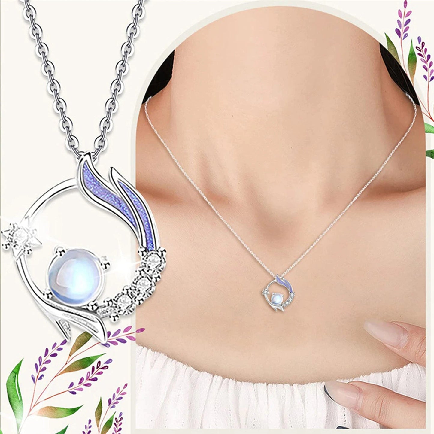 Silver Necklace with Moonstone Accent