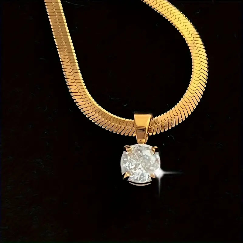 Gold Necklace with Rhinestone Pendant - Elegant Design