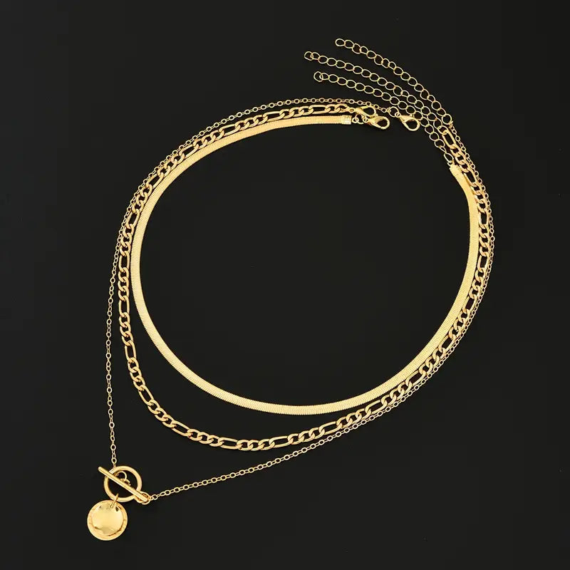 Gold Savira Layered Necklace with Textured Elements