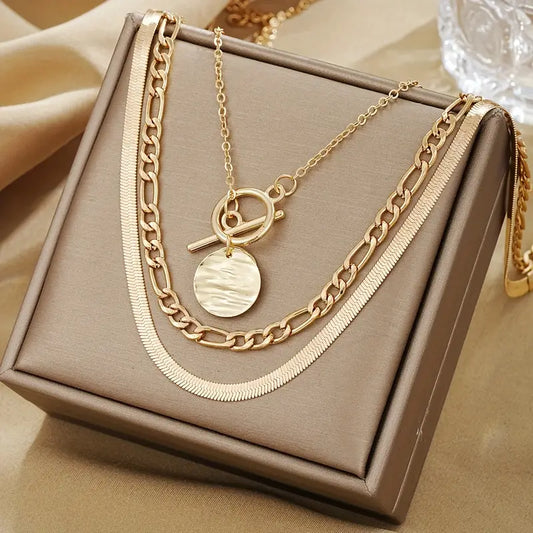 Gold Savira Layered Necklace with Textured Elements