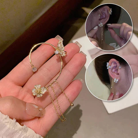 Elegant Sparkling Butterfly Ear Clips – Chic Style Without Piercing