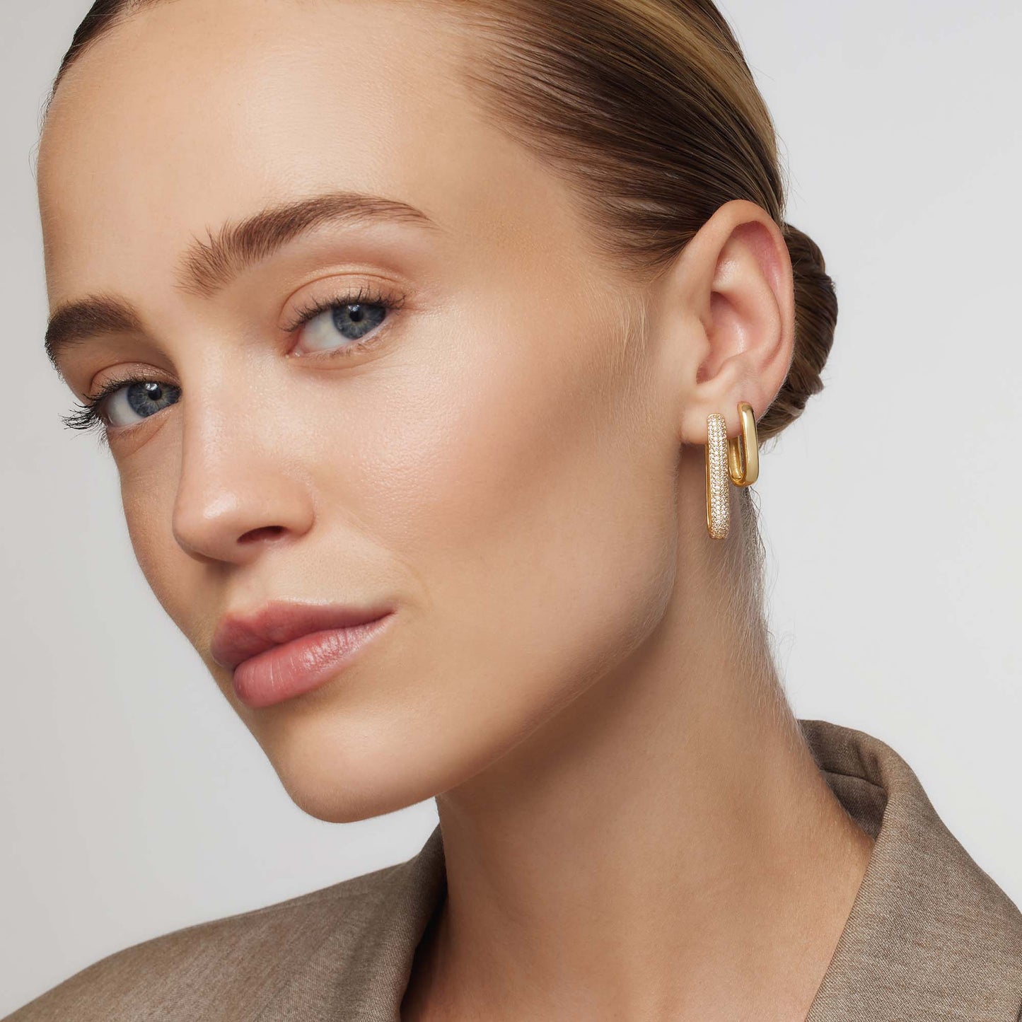Gold Hoop Earrings with Oversized Pave Icons