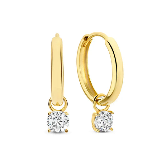 Gold Hoop Earrings Featuring Moonstone