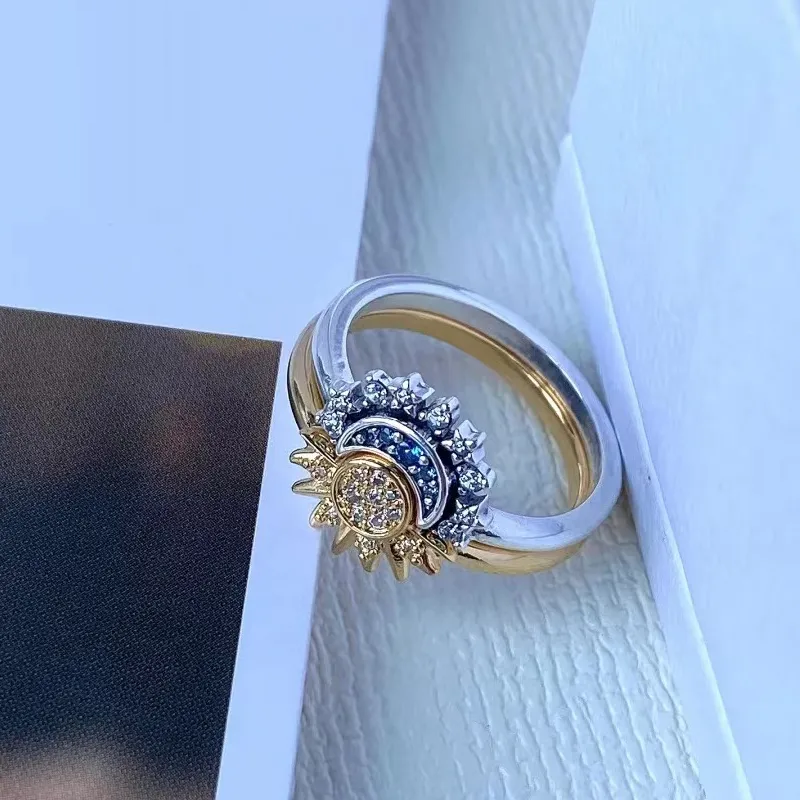 Celestial Crystal Ring Duo: Sun & Moon Design