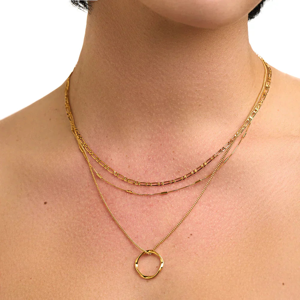Gold Three-Strand Necklace with Open Circle Design
