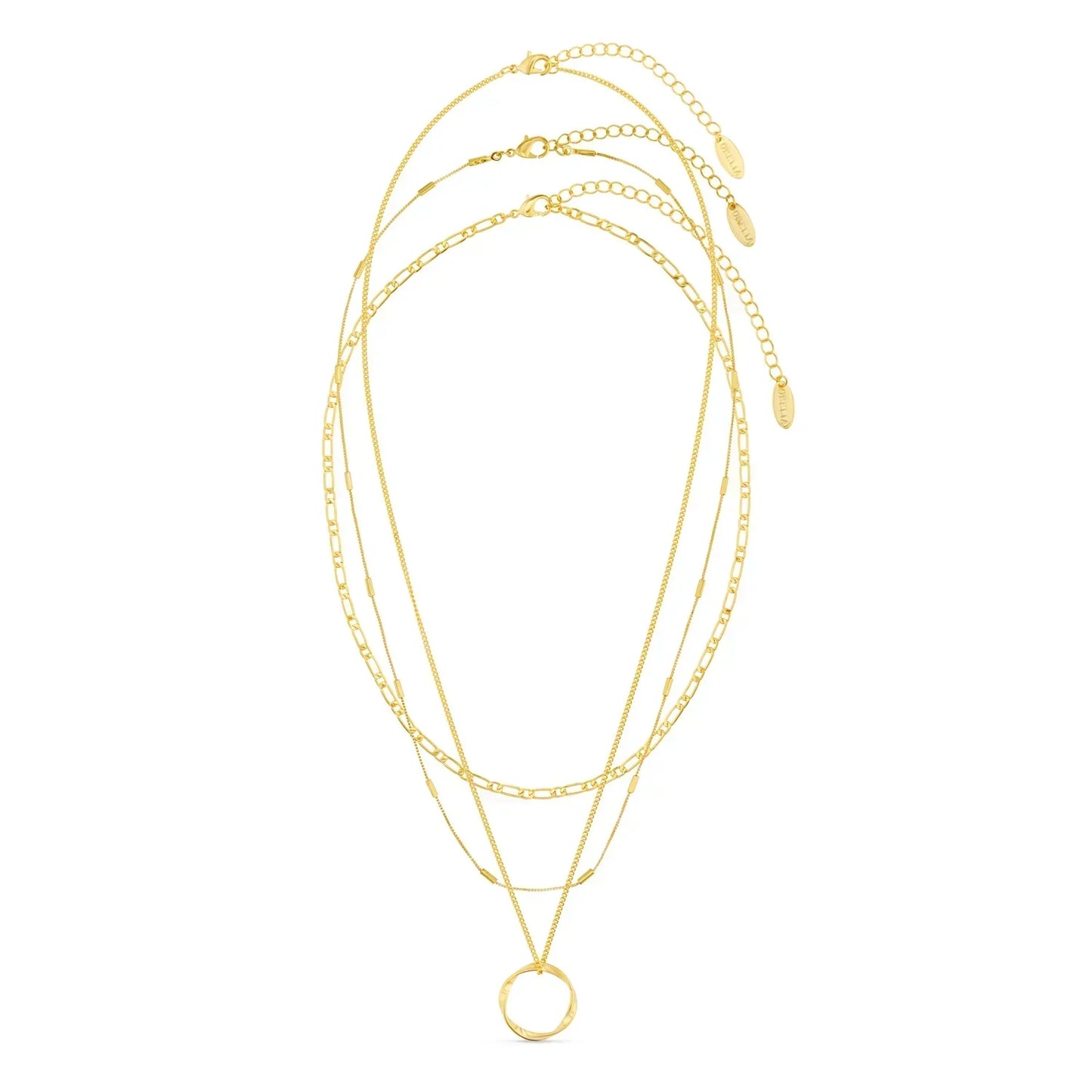 Gold Three-Strand Necklace with Open Circle Design