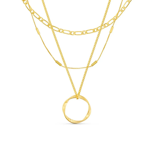 Gold Three-Strand Necklace with Open Circle Design
