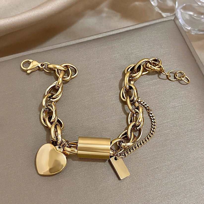 Gold Chunky Heart Bracelet