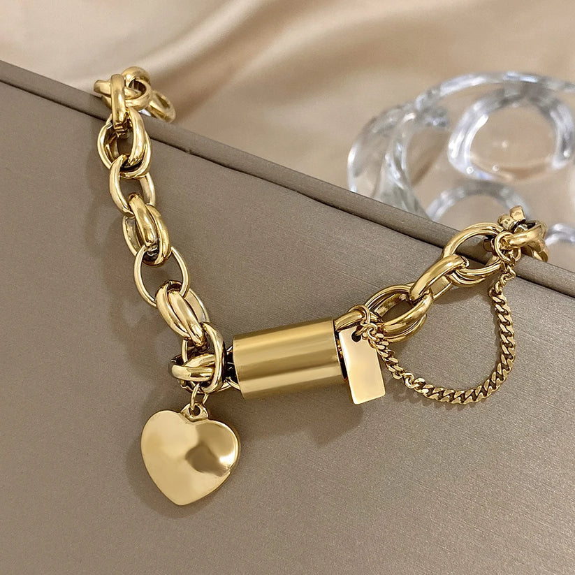 Gold Chunky Heart Bracelet