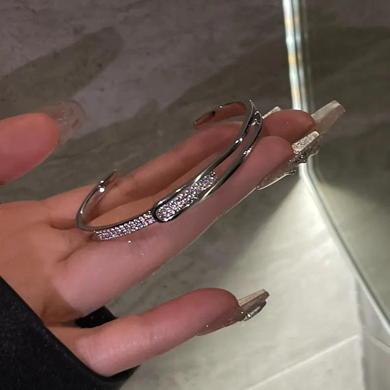 Zirconia Open Cuff – 925 Silver Elegance