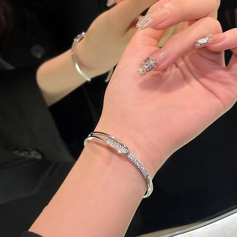 Zirconia Open Cuff – 925 Silver Elegance