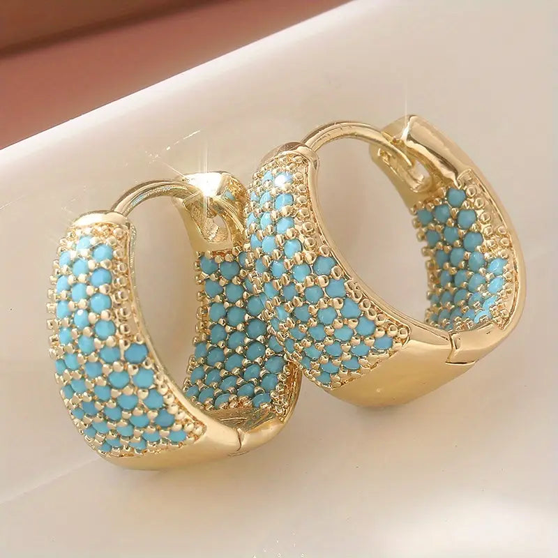 Gold Turquoise Bead Hoop Earrings