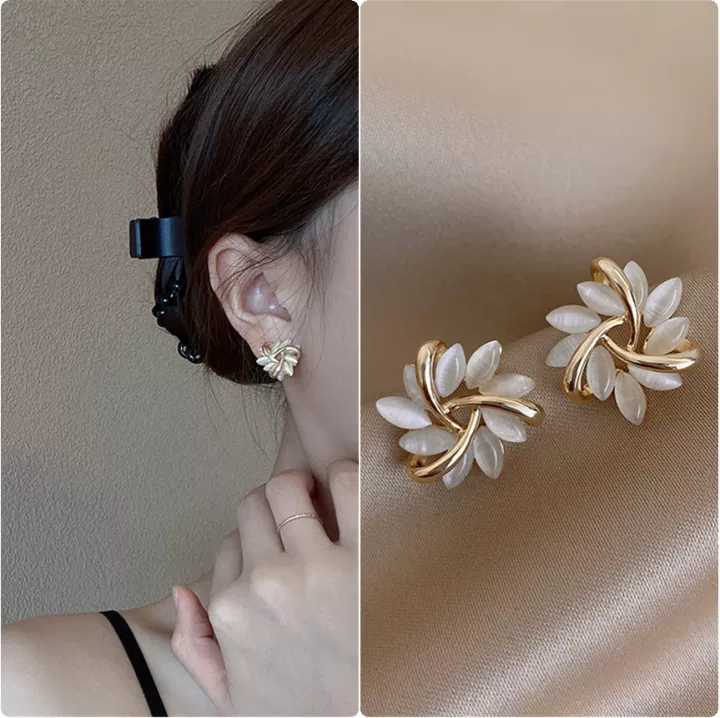 Elegant Opal Petal Design Earrings