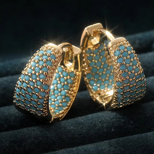 Gold Turquoise Bead Hoop Earrings