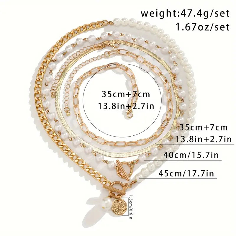 Gold Vintage Necklace with Pearl and Snake Chain