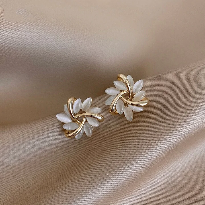 Elegant Opal Petal Design Earrings