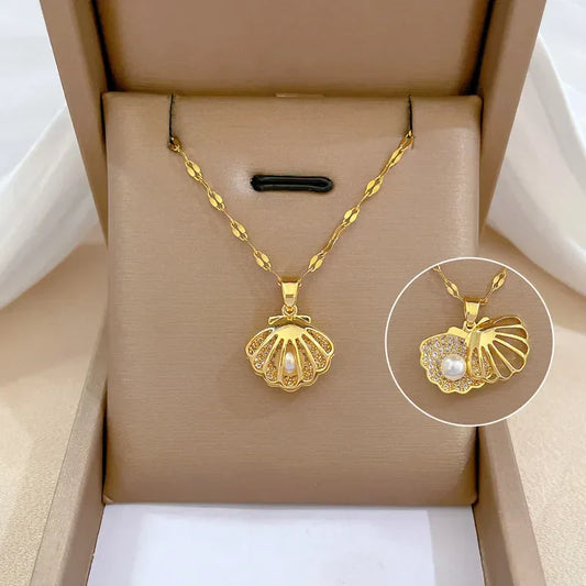 Timeless Mermaid-Inspired Shell & Pearl Pendant Necklace