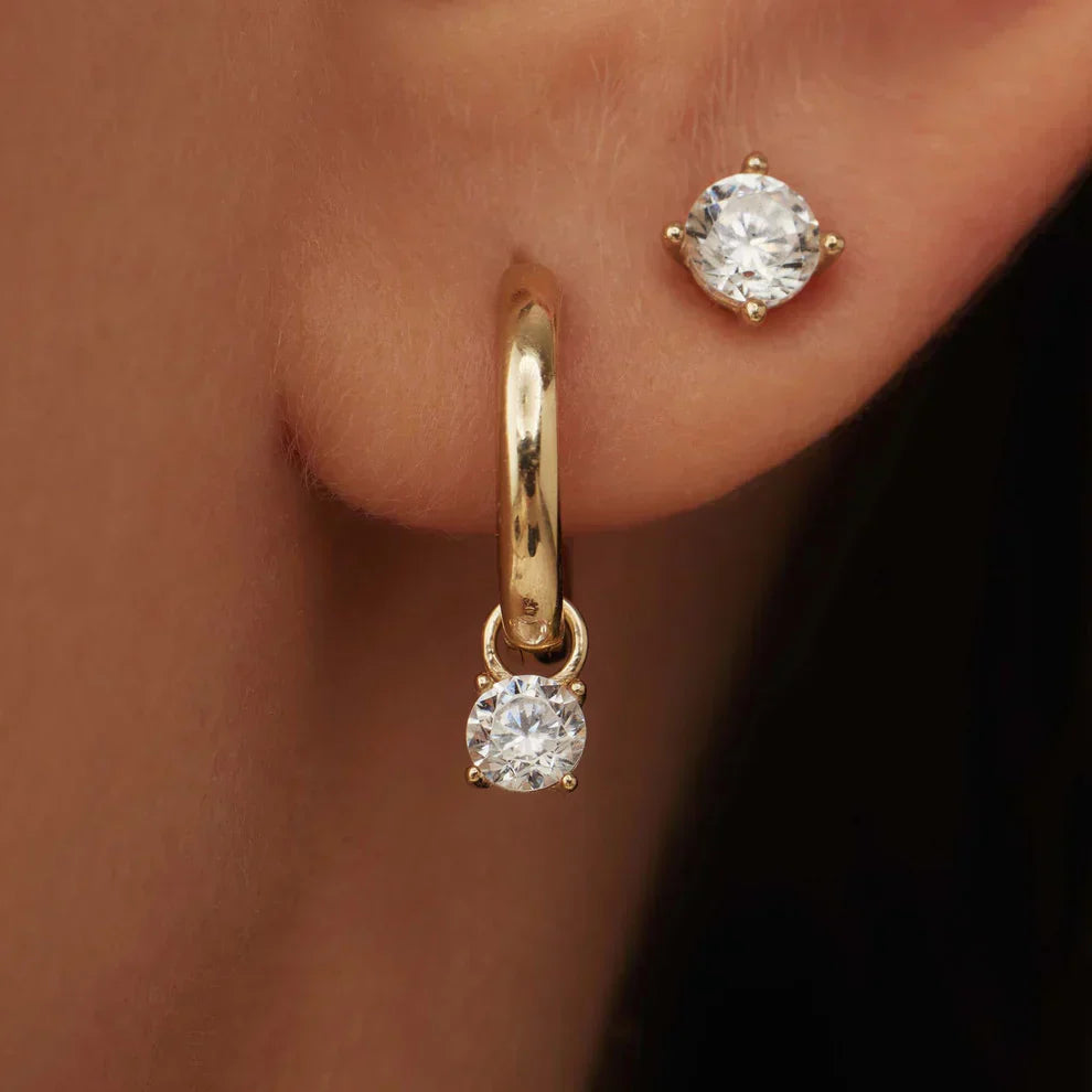 Gold Hoop Earrings Featuring Moonstone