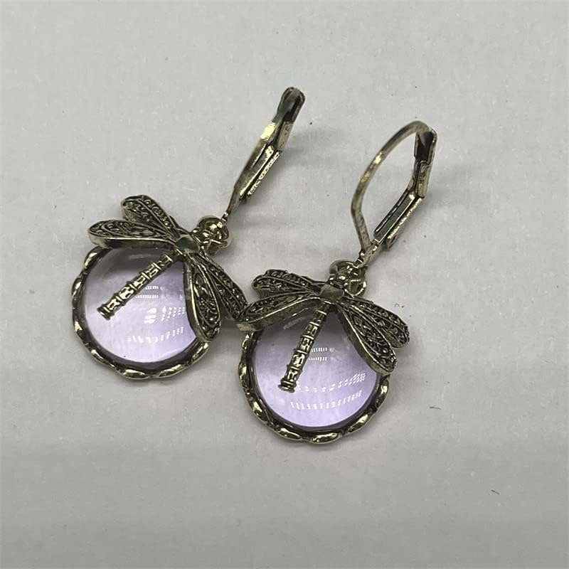 Vintage Drop-Shaped Moonstone Earrings with Dragonfly Design